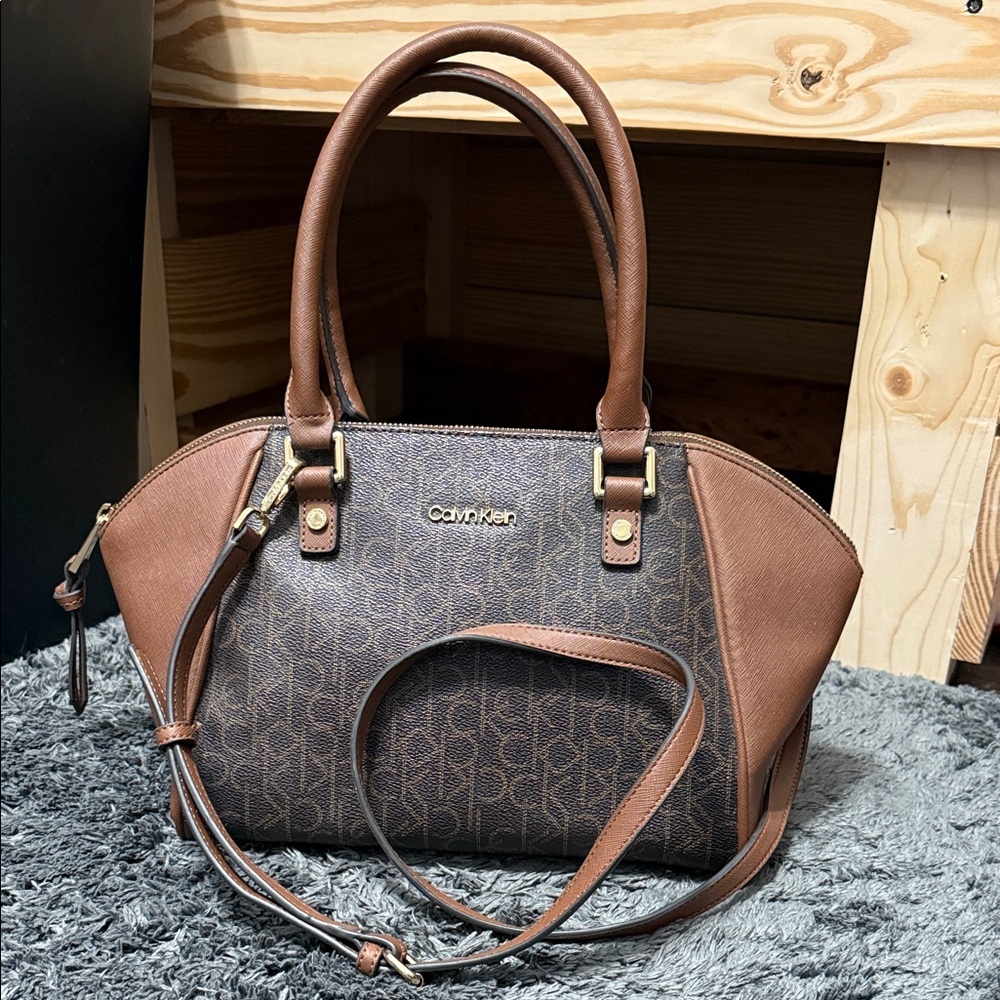 Calvin Klein Two-Tone Brown Satchel